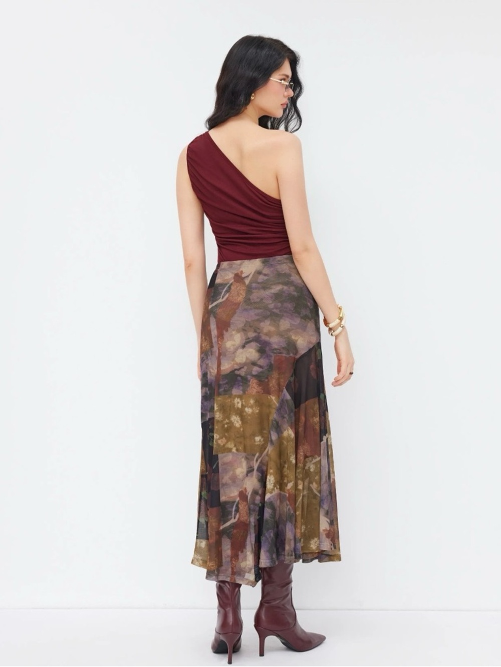 Cider Patchwork Print Floral Midi Skirt in Brown & Rust Like Free People Anthro - Picture 3 of 9